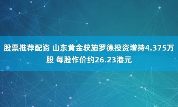 股票推荐配资 山东黄金获施罗德投资增持4.375万股 每股作价约26.23港元